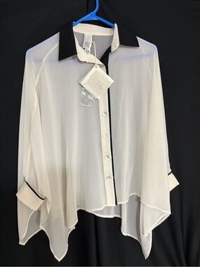 Wynne Layers chiffon sheer cream and black top